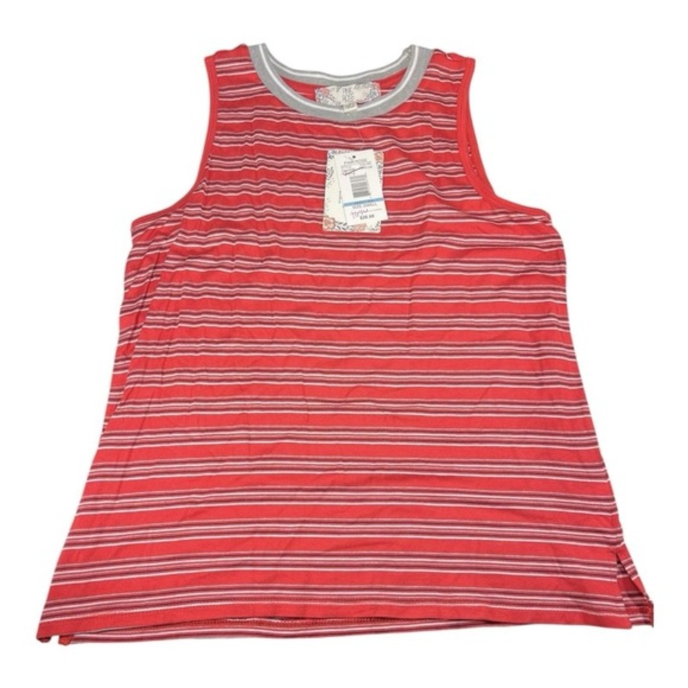 New Pink Rose Small Red Striped Tank Top Ringer Neck Americana Nautical Summer